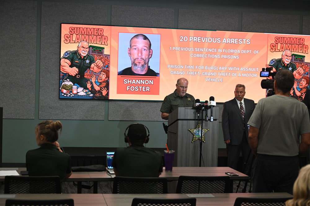Sheriff Rick Staly and State Attorney R.J. Larizza addressed reporters today about a six-month undercover investigation of suspected drug dealers. (© FlaglerLive)
