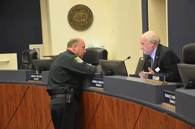 Sheriff Rick Staly and County Commissioner Dave Sullivan, whom the commission delegated to be a point person on matters related to the Sheriff's Operations Center. (© FlaglerLive)