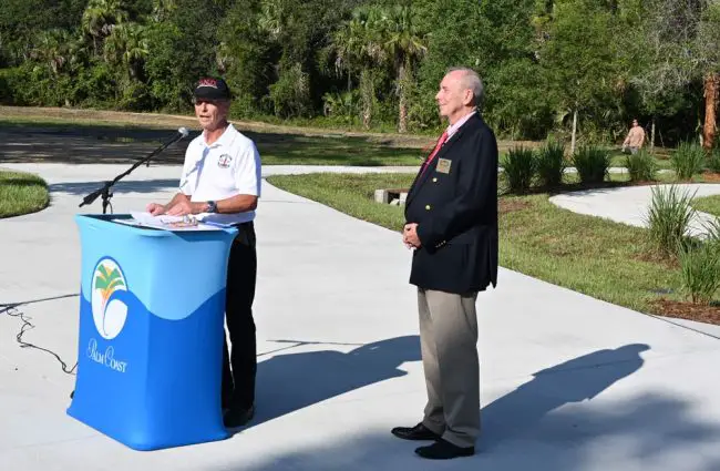 The Florida Inland Navigation District's Randy Stapleford, who represents Flagler County on the 12-member FIND board, left, and Mayor David Alfin this morning. (© FlaglerLive)