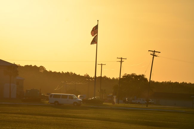 Florida's state prison at Starke, where death row inmates are executed, then transported out of the prison in the white van seen in the foreground. (© FlaglerLive)