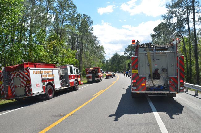 Last night's wreck took place at a curve on State Road 11, near the Flagler-Volusia County line, a spot that has been the scene of serious crashes before, as was the case in the image above in 2012. (© FlaglerLive)