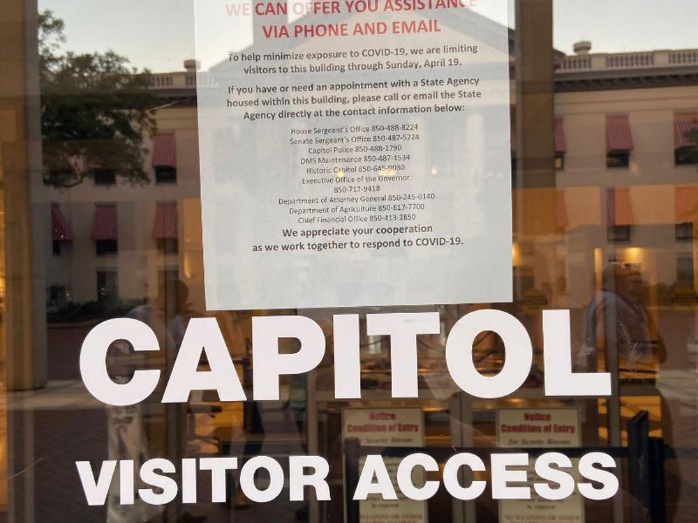 The state Capitol in Tallahassee, like governments across the state, shut down for in-person access. (NSF)
