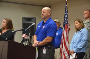 Emergency Services Manager Steve Garten at a news conference this afternoon. (c FlaglerLive)