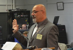 Steven Nobile, taking the oath. Click on the image for larger view. (© FlaglerLive)