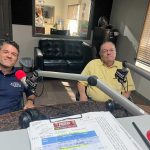 Andrew Werner, left, and Ray Stevens this morning during their face-off on Free For All Fridays on WNZF. (© David Ayres for FlaglerLive)