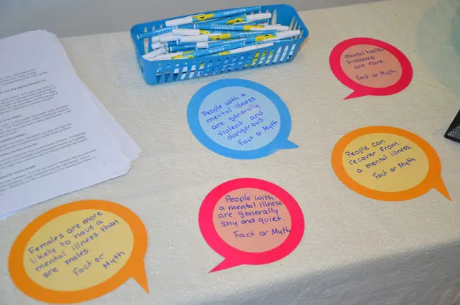 A mental health awareness display at a suicide town hall held in Palm Coast last May. (© FlaglerLive)