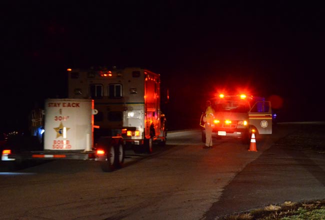 The St. Johns Sheriff's Office's bomb squad arriving at the scene at 8:25 p.m. (c FlaglerLive)