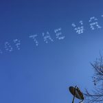 A team of German pilots wrote “Stop the War” in the sky above Mainz, Germany, on March 9, 2022.