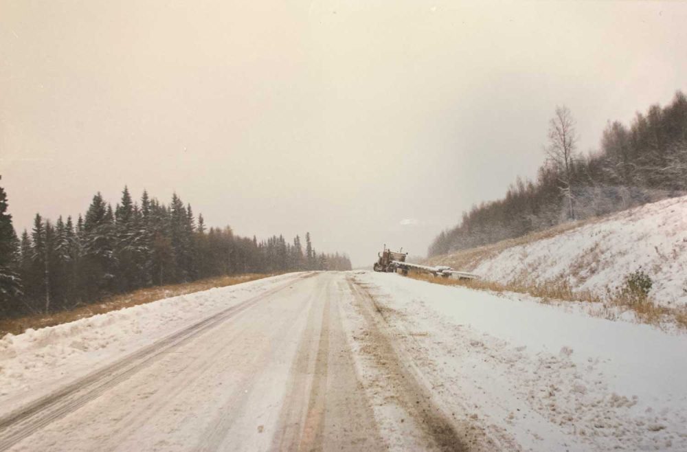 It was about 1,500 miles of this on the way back as a storm accompanied me from Alaska to Alberta. Ditched trucks were more frequent than passing cars. (© FlaglerLive)