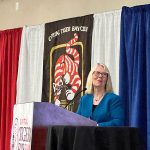 Susan MacManus, professor emerita of political science, addresses the Capital Tiger Bay Club on Jan. 31, 2023, in Tallahassee. (Photo by Michael Moline/Florida Phoenix)