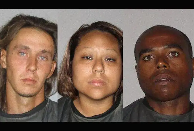 From left, Yuri Krivoshey, Yuumi Obama and Jeremy Toumbs, who were arrested at 17 Port Lane in palm Coast. 
