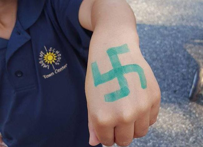 The swastika drawn on the hand of Letty Comin's grandson, a kindergartener at Imagine School at Town Center in palm Coast. (Mercedes Owens)