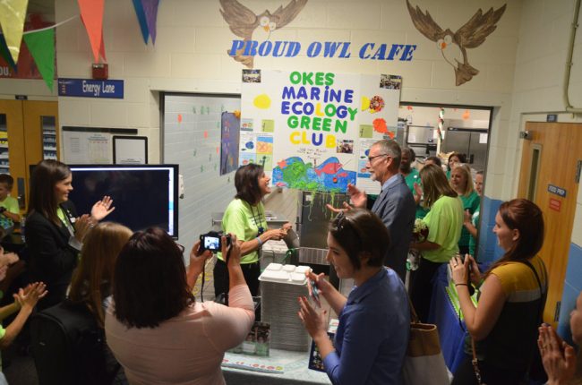 Superintendent Jim Tager was among those attending the ribbon-cutting today. (© FlaglerLive)