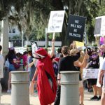 Reproductive rights advocates gather in front of Florida’s historic Old Capitol building to protest a Texas-style abortion ban that was filed last month in Florida. Oct. 2, 2021. Credit: Danielle J. Brown