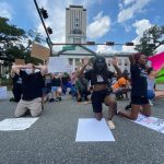 Protesters in Tallahassee, where the driver of a pickup truck plowed through a street packed with demonstrators, just blocks from the state Capitol building. (NSF)