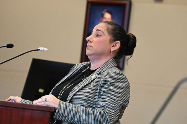 Assistant State Attorney Tara Libby, who is prosecuting the case, had a few reasons to be nonplussed by the defense's claims today. (© FlaglerLive)