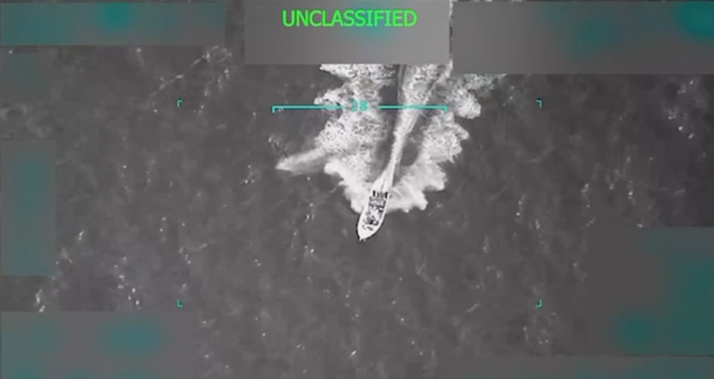 The moment before an alleged drug boat was hit in a targeted U.S. strike. @realDonaldTrump/Truth Social