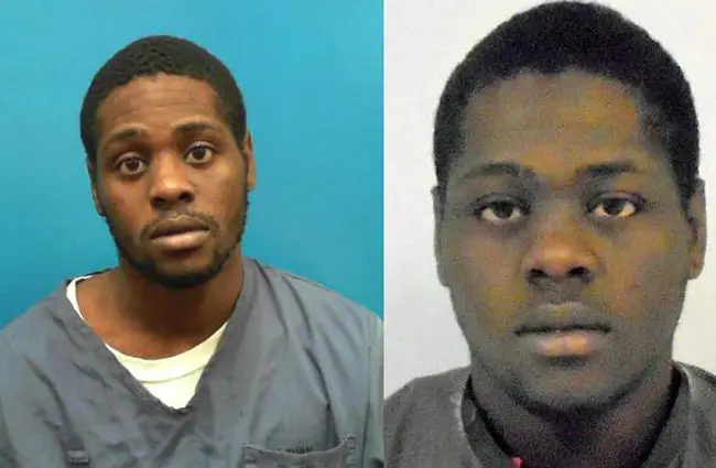 Tavares Calloway in his prison mug shot, left, and at the Flagler County jail in 2015.