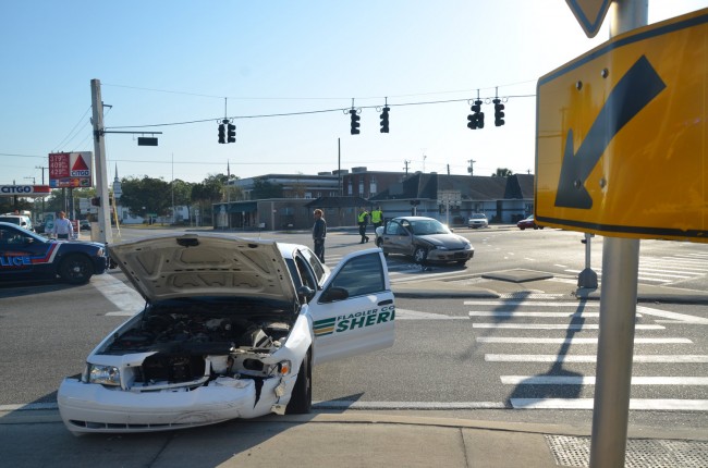 Flagler County Sheriff's corrections deputy Sandy Gay was at the wheel of a marked Crown Victoria when she blew a red light and crashed into the car driven by Paul Salvador Thursday morning. Click on the image for larger view. (© FlaglerLive)