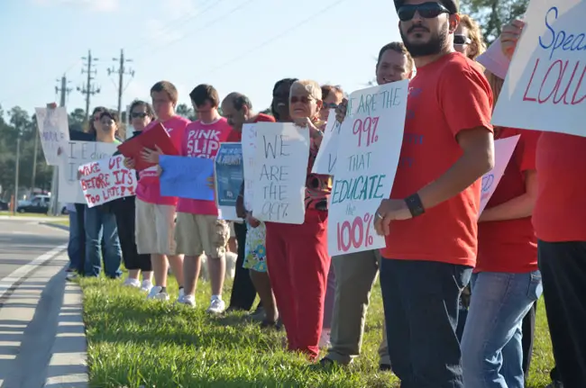 The last time teachers and supporters demonstrated for education in Flagler goes back to 2012. (© FlaglerLive)