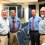 Bunnell government's team that will design and build its City Hall and police station have strong local connections. From left, Brian Walsh, president and CEO of the Collage Companies, Dan Wilcox, project engineer, Joseph parsons, project engineer, and Joseph Pozzuoli, the architect. (© FlaglerLive)