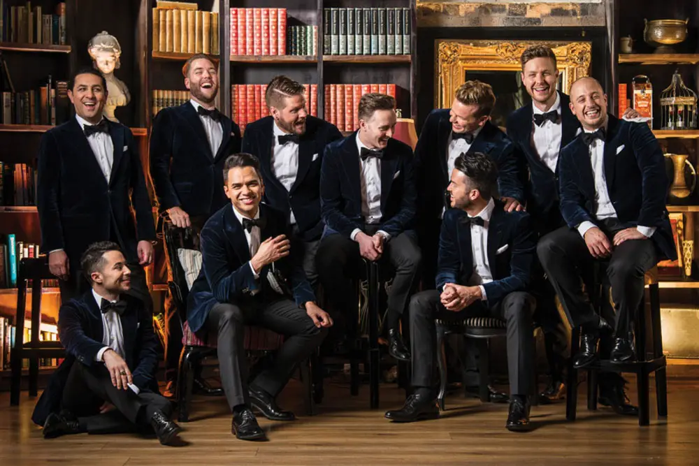 The current cast of the Ten Tenors. 