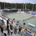 One of the four new courts, a show court, at the Southern Recreation center this morning, moments before a ribbon-cutting. (© FlaglerLive)