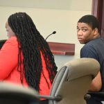 Terrell Sampson with his attorney, Assistant Public Defender Courtney Davidson, in court this morning. (© FlaglerLive)