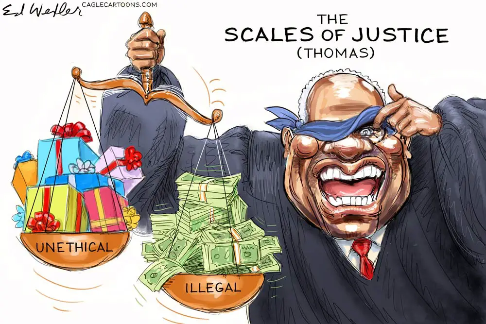 Clarence Thomas Scales of Justice by Ed Wexler, CagleCartoons.com