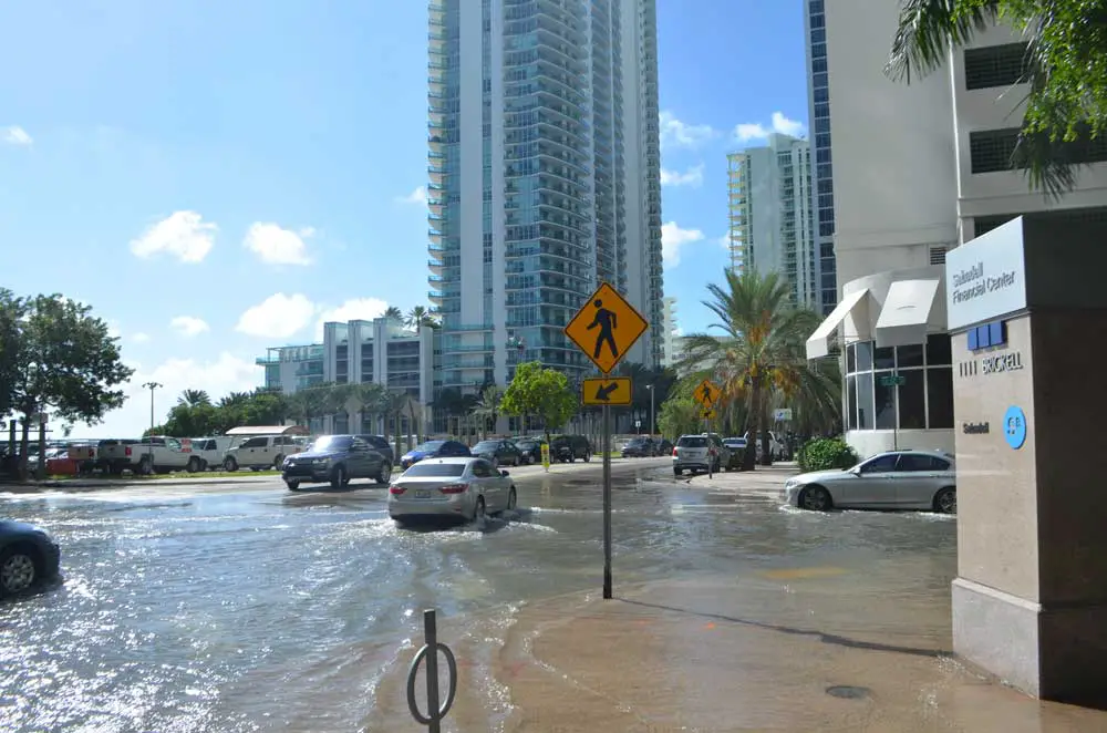 It's a sunny day in Miami, and another day for tidal flooding downtown. (Wikimedia Commons)