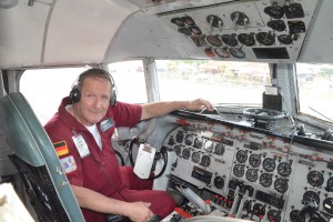 Timothy  Chopp is president of the Spirit of Freedom Foundation, and the C-54's pilot. The visit to Flagler is his 512th mission. Click on the image for larger view. (© FlaglerLive)