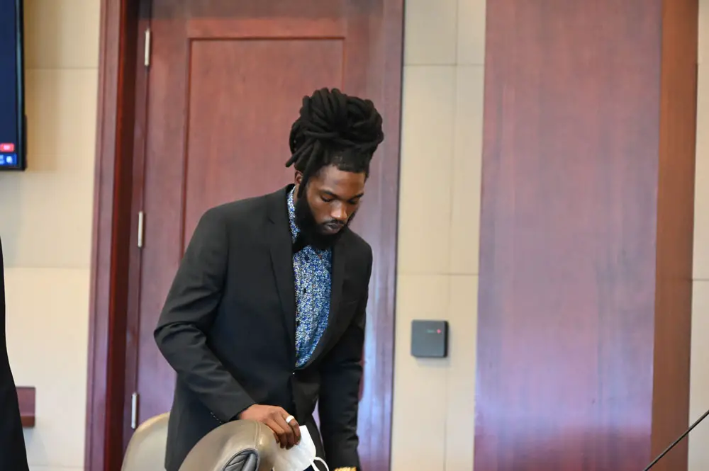 Deviaun Toler, 29, in his last hours of freedom this afternoon, about three hours before the verdict. He was found. guilty on all four charges he faced. (© FlaglerLive)