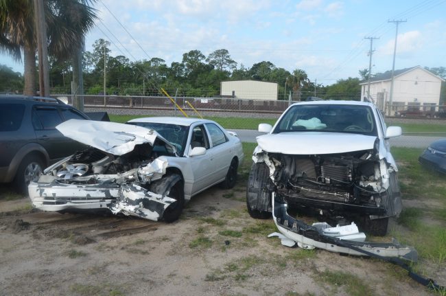 Daniel Torres drove the Toyota Camry on the left. Marlene Adams was at the wheel of the SUV to the right. Click on the image for larger view. (© FlaglerLive)