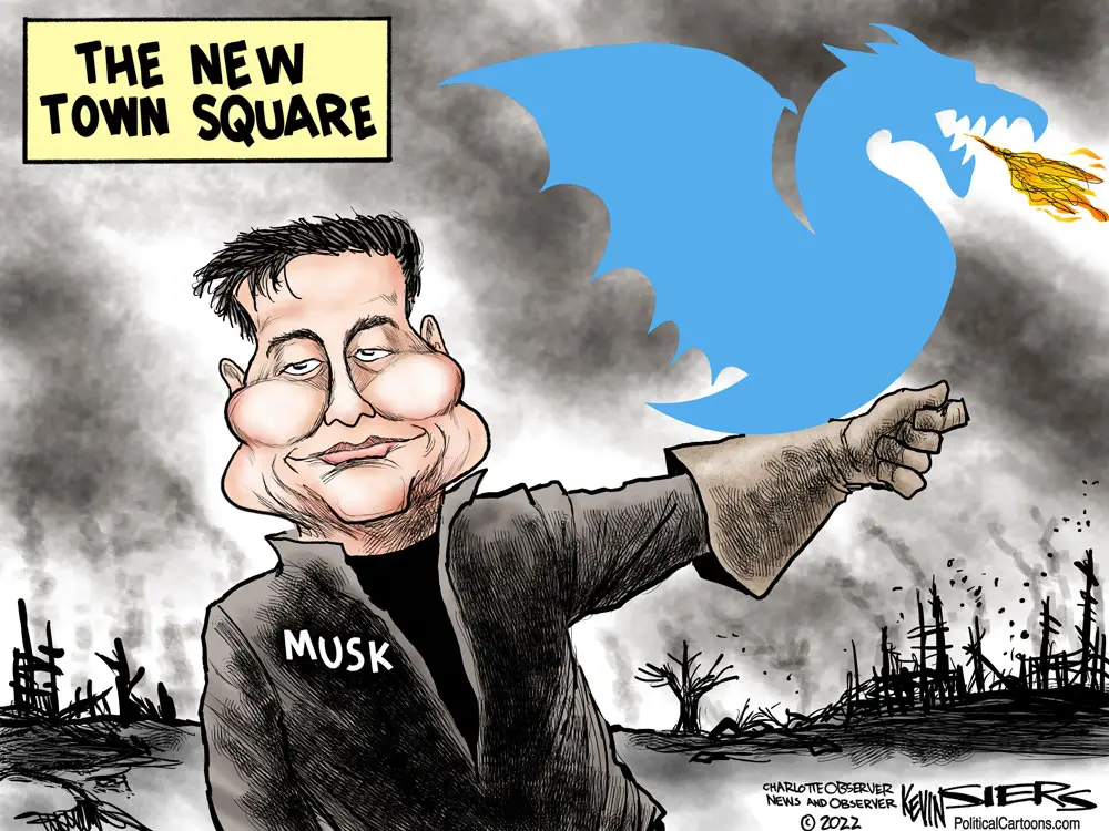 Musk's Town Square by Kevin Siers, The Charlotte Observer.