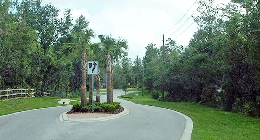 A typical traffic-calming island in a federal Department of Transportation image. 