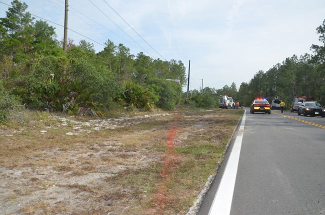 The trajectory of the vehicle after it left the road. Click on the image for larger view.