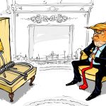 Whitehouse Visit Trump Trap Ambush Chair DC by Emad Hajjaj, Alaraby Aljadeed newspaper , London