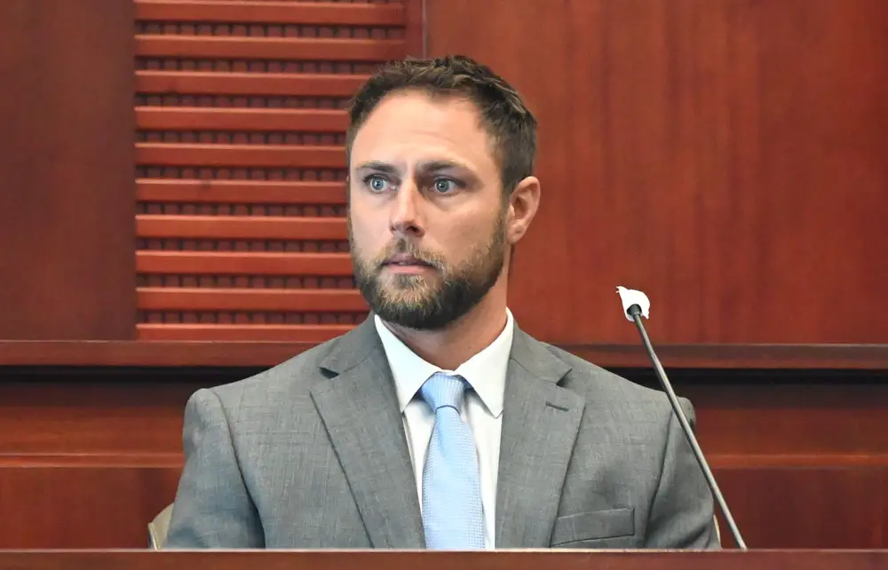 Travis S. Smith testifying before the jury today. (© FlaglerLive)