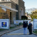 Student artwork on display at the Tree of Life Synagogue in Pittsburgh on Oct. 27, 2019, marks the one-year anniversary of the attack.