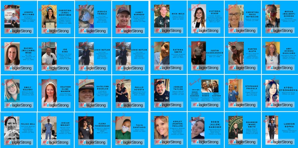 Just a few of the graduates from Flagler Palm Coast High School and Matanzas High School who've been paid tribute on the school district's Facebook page since early April, for their roles as first responders--cops, firefighters, health care workers. (© FlaglerLive)