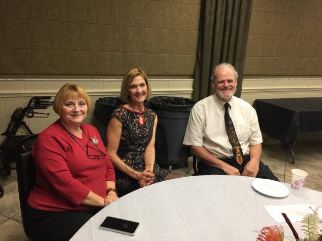 IB's Holy Trinity at FPC: from left, Debbie Couch (English), Diane Tomko (Theory of Knowledge) and Warren Sanson (Math). Click on the image for larger view. (© FlaglerLive)