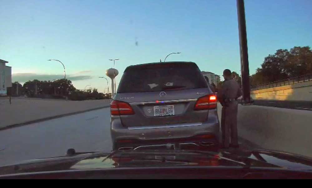 Troopers pulled over Flagler County Commissioner Joe Mullins, who was driving his Mercedes at over 90 miles per hour in the express lanes of I-4 the evening of June 2. Mullins was threatened with arrest before the traffic stop was over. (© FlaglerLive via FHP video)