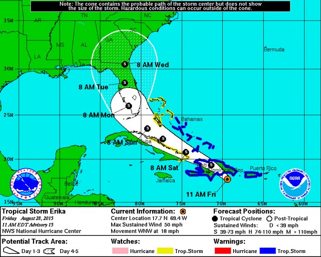 tropical storm erika florida