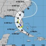 The projected path of the storm as of 2 p.m. Friday. (NHC)