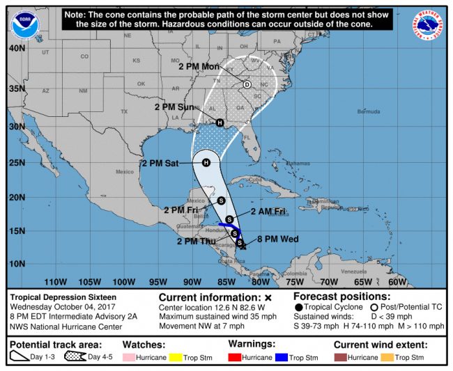 What is expected to become Tropical Storm Nate, then Hurricane Nate, is brewing off the coast of Central America, on a path for the Florida Panhandle. (NOAA)