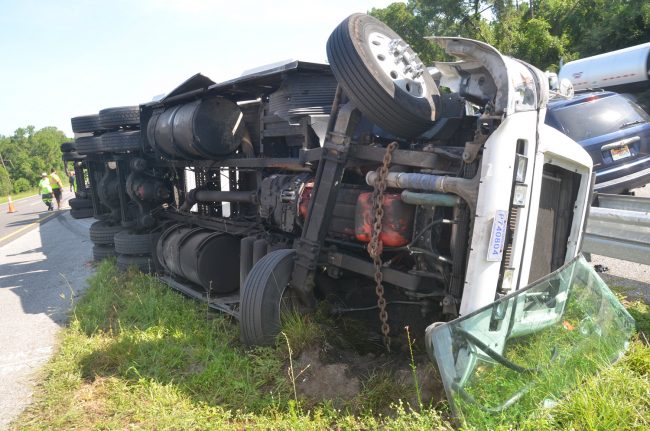 semi truck overturned