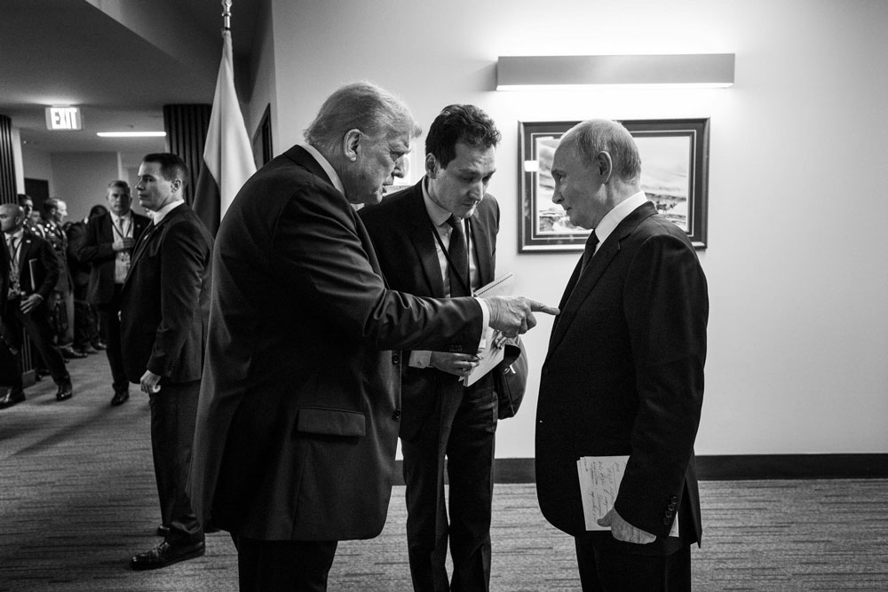 Trump channels his LBJ against Putin in a moment caught by the White House photographer in Alaska.