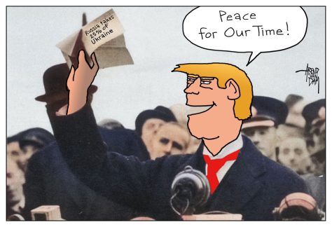 Donald Chamberlain Trump: Peace for our time by Arend van Dam, politicalcartoons.com
