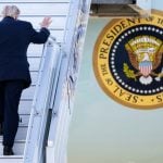 President Donald Trump boards Air Force One at Geneva Airport on June 17, 2026. Martial