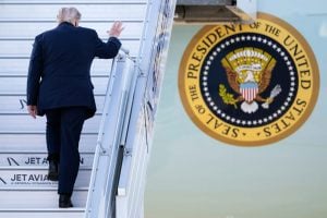 President Donald Trump boards Air Force One at Geneva Airport on June 17, 2026. Martial